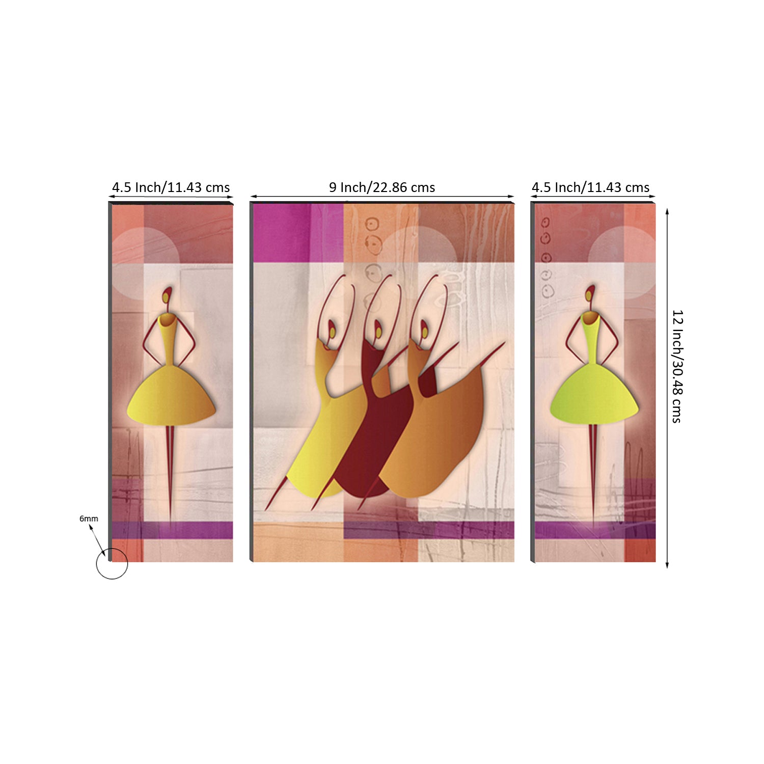 6MM MDF Set of 3 Dancing Tribal Women Satin Matt Texture UV Art Painting Kafalo