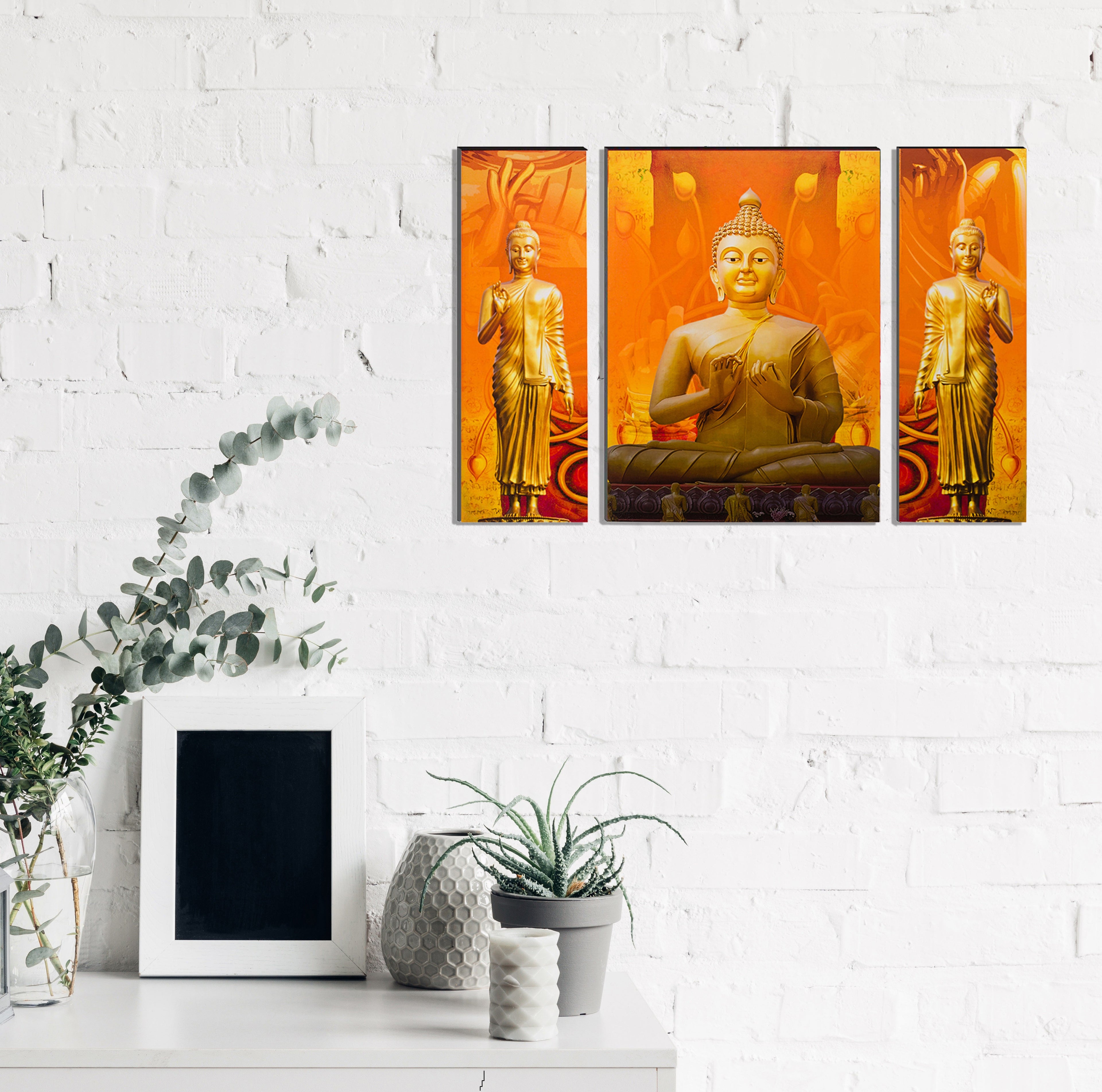 6MM MDF Set of 3 Lord Buddha Satin Matt Texture UV Art Painting Kafalo