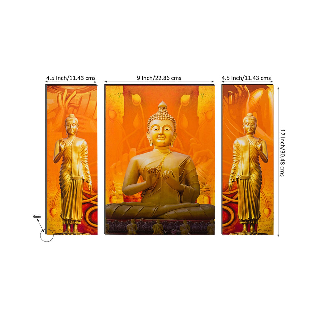 6MM MDF Set of 3 Lord Buddha Satin Matt Texture UV Art Painting Kafalo