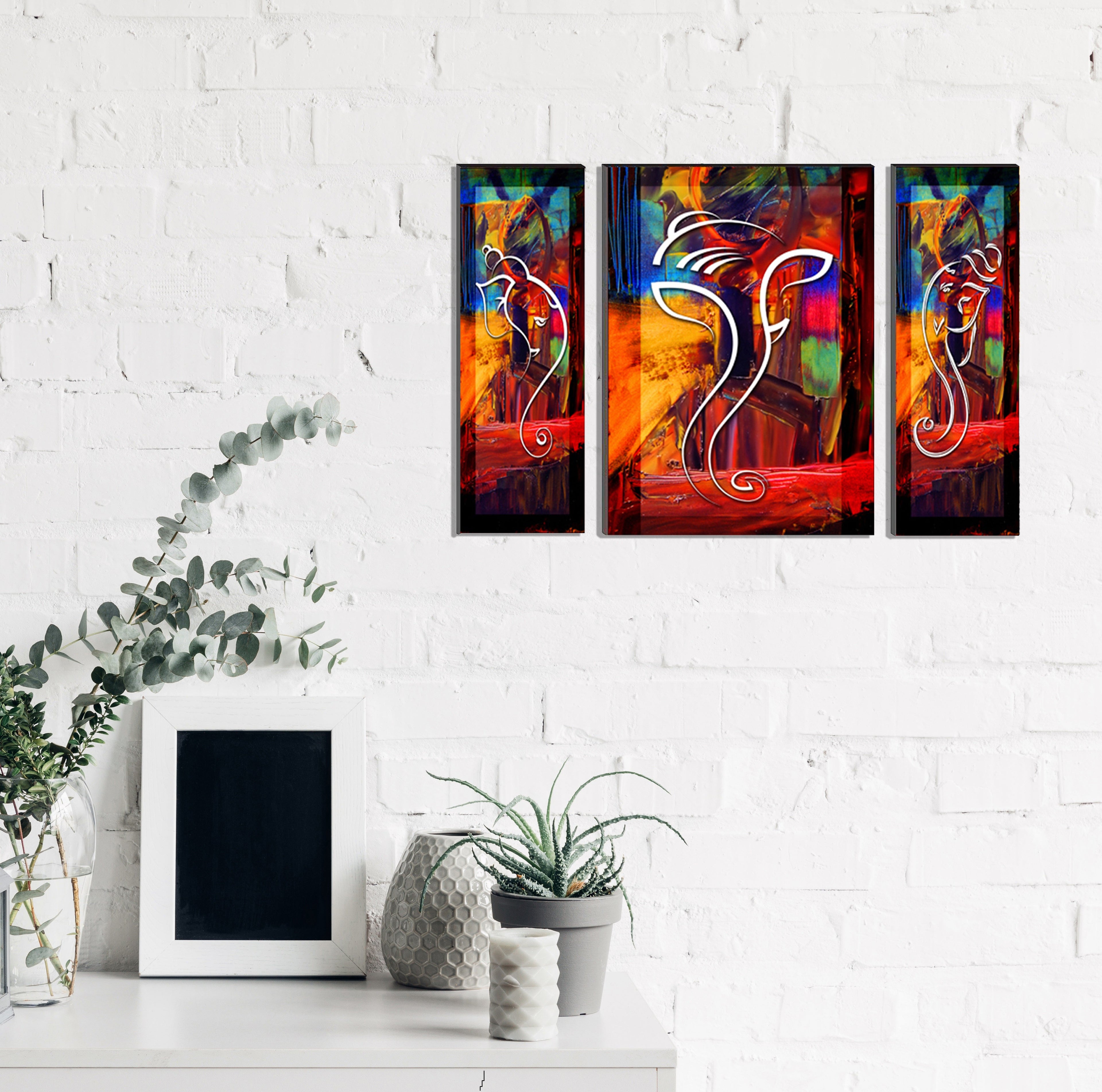 6MM MDF Set of 3 Lord Ganesha Satin Matt Texture UV Art Painting Kafalo