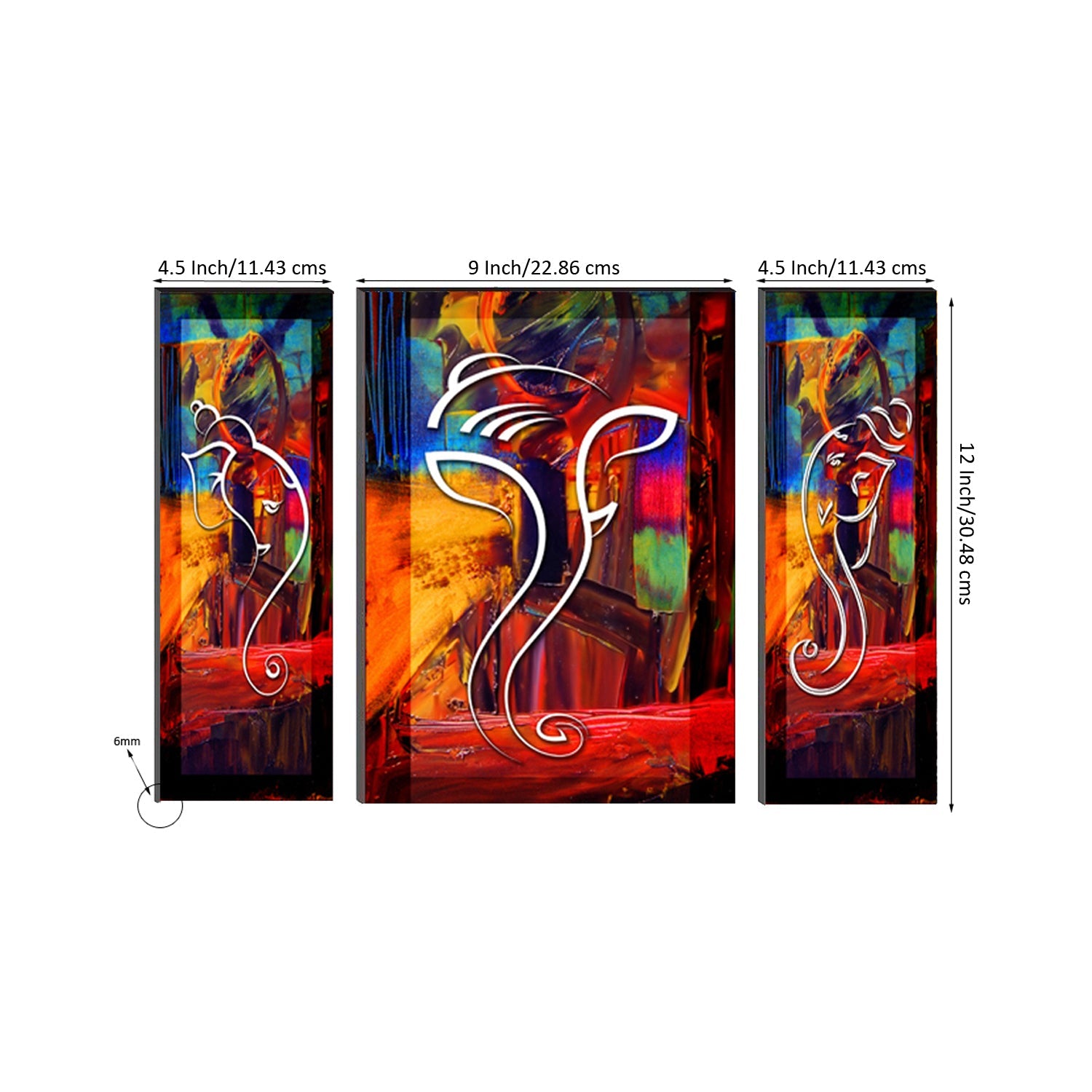 6MM MDF Set of 3 Lord Ganesha Satin Matt Texture UV Art Painting Kafalo