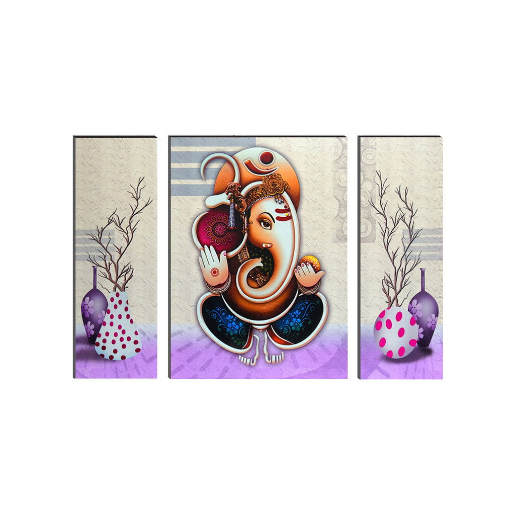 6MM MDF Set of 3 Lord Ganesha Satin Matt Texture UV Art Painting Kafalo