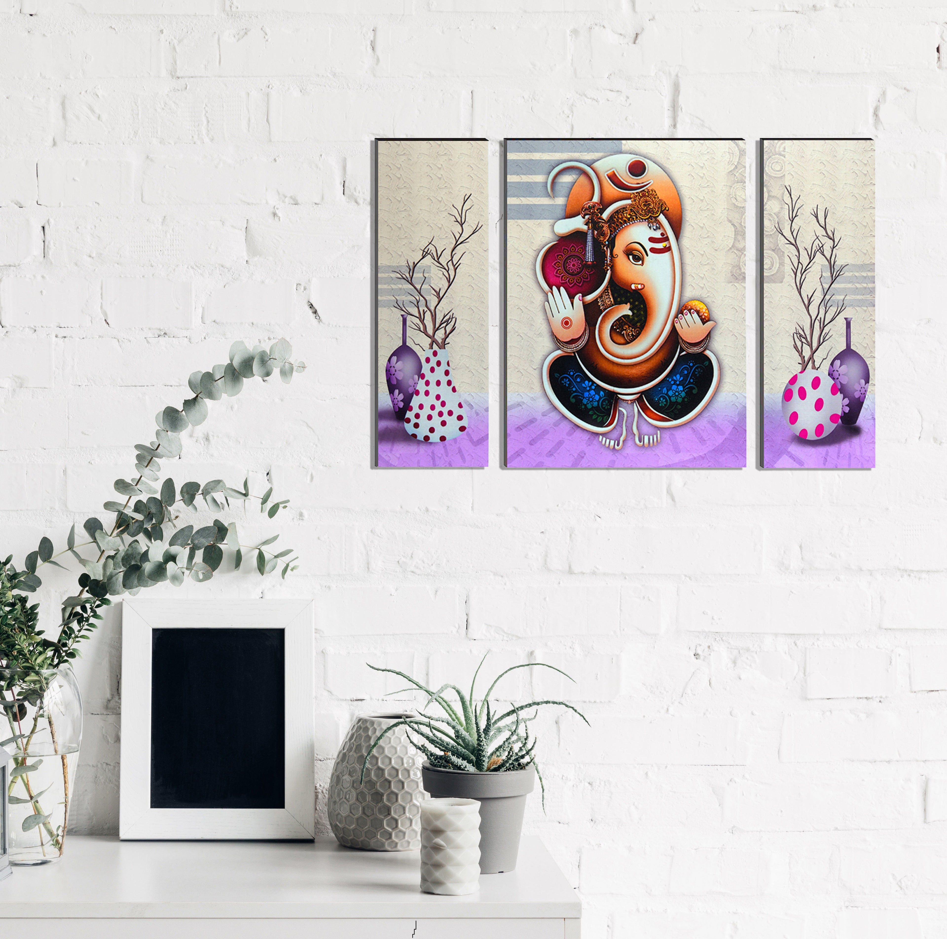 6MM MDF Set of 3 Lord Ganesha Satin Matt Texture UV Art Painting Kafalo