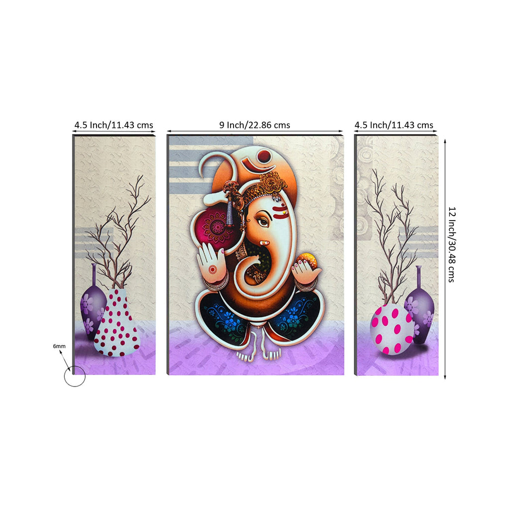6MM MDF Set of 3 Lord Ganesha Satin Matt Texture UV Art Painting Kafalo