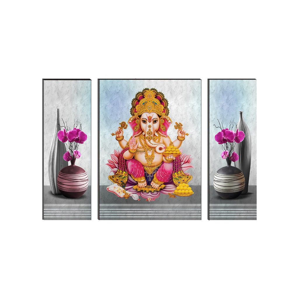 6MM MDF Set of 3 Lord Ganesha Satin Matt Texture UV Art Painting Kafalo