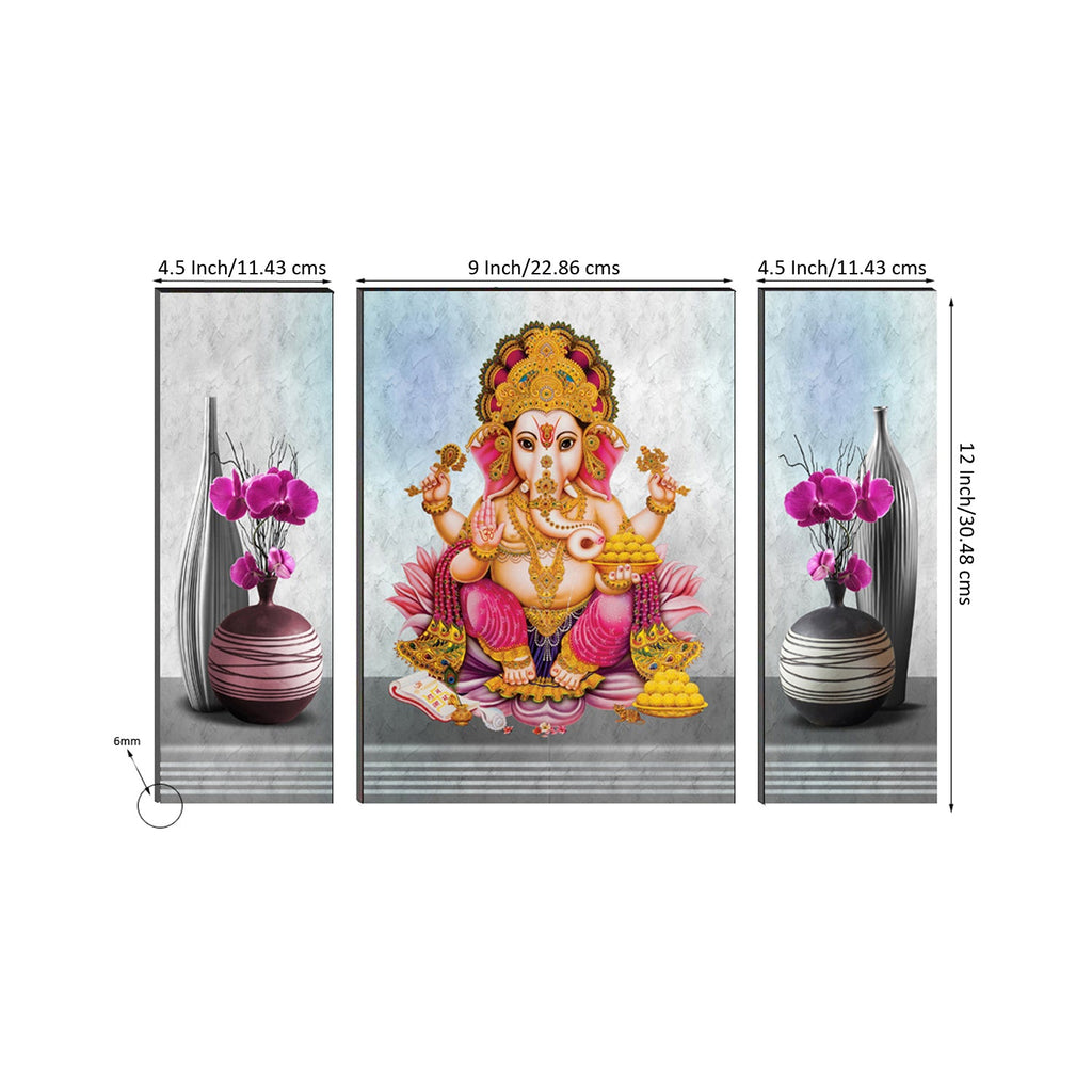 6MM MDF Set of 3 Lord Ganesha Satin Matt Texture UV Art Painting Kafalo