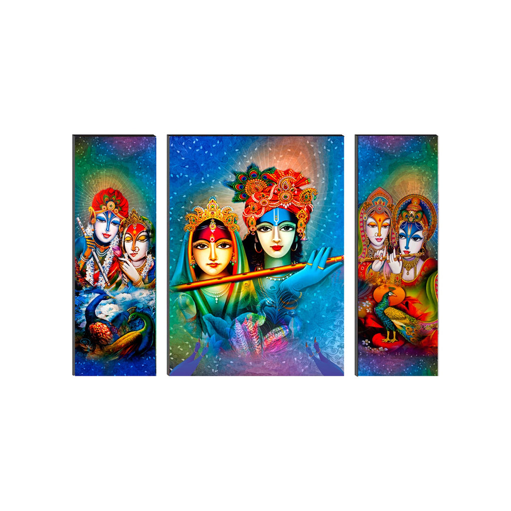 Beautiful Radha And Krishna With Flute Paintings Set Of 3 Digital Printed Religious Wall Art Kafalo