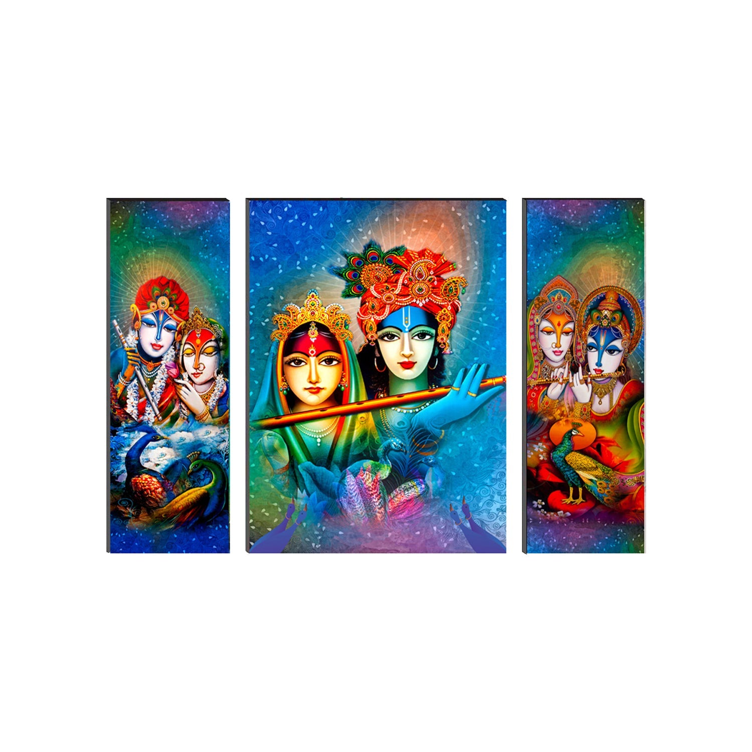 Beautiful Radha And Krishna With Flute Paintings Set Of 3 Digital Printed Religious Wall Art Kafalo