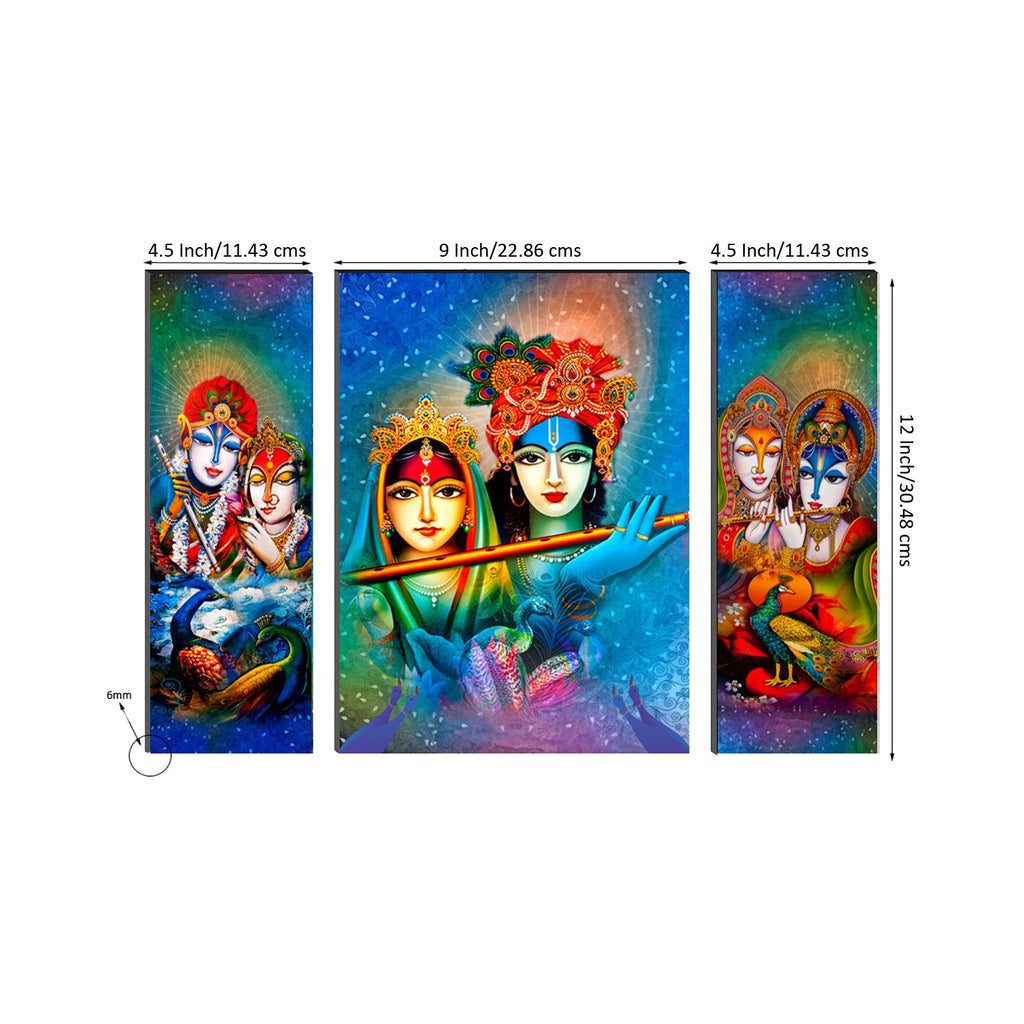 Beautiful Radha And Krishna With Flute Paintings Set Of 3 Digital Printed Religious Wall Art Kafalo