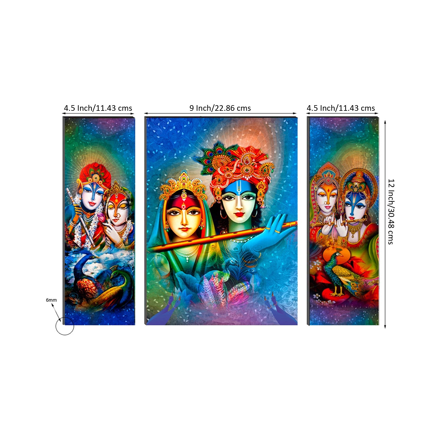 Beautiful Radha And Krishna With Flute Paintings Set Of 3 Digital Printed Religious Wall Art Kafalo