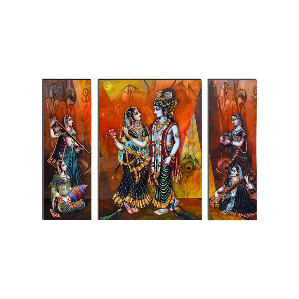 6MM MDF Set of 3 Radha Krishna Satin Matt Texture UV Art Painting Kafalo