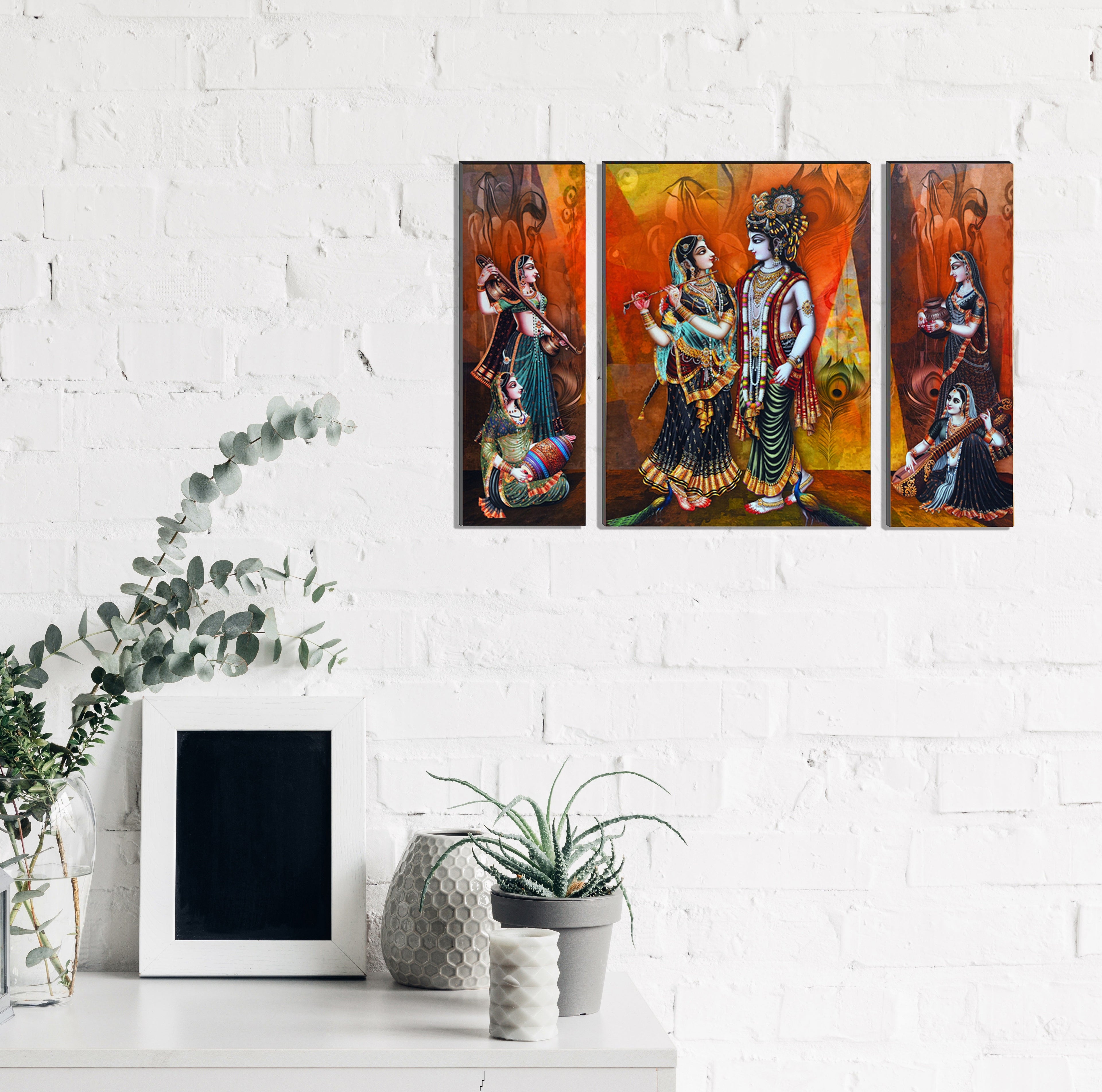 6MM MDF Set of 3 Radha Krishna Satin Matt Texture UV Art Painting Kafalo