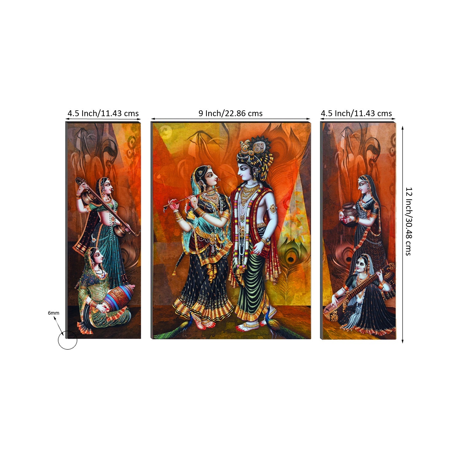 6MM MDF Set of 3 Radha Krishna Satin Matt Texture UV Art Painting Kafalo