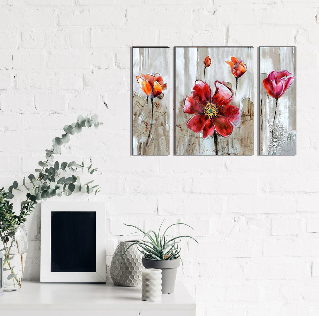 6MM MDF Set of 3 Botanical Floral Satin Matt Texture UV Art Painting Kafalo