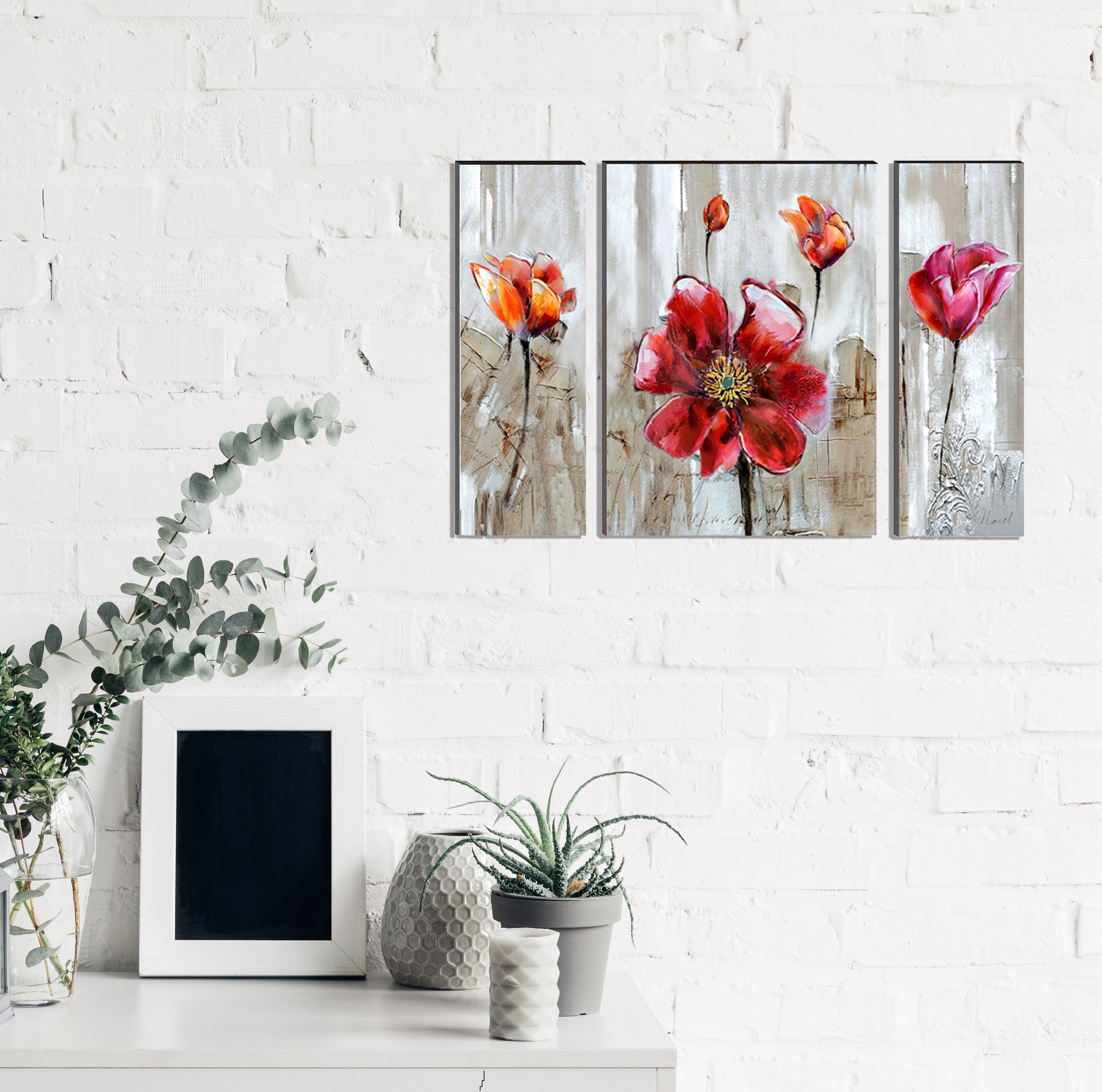 6MM MDF Set of 3 Botanical Floral Satin Matt Texture UV Art Painting Kafalo