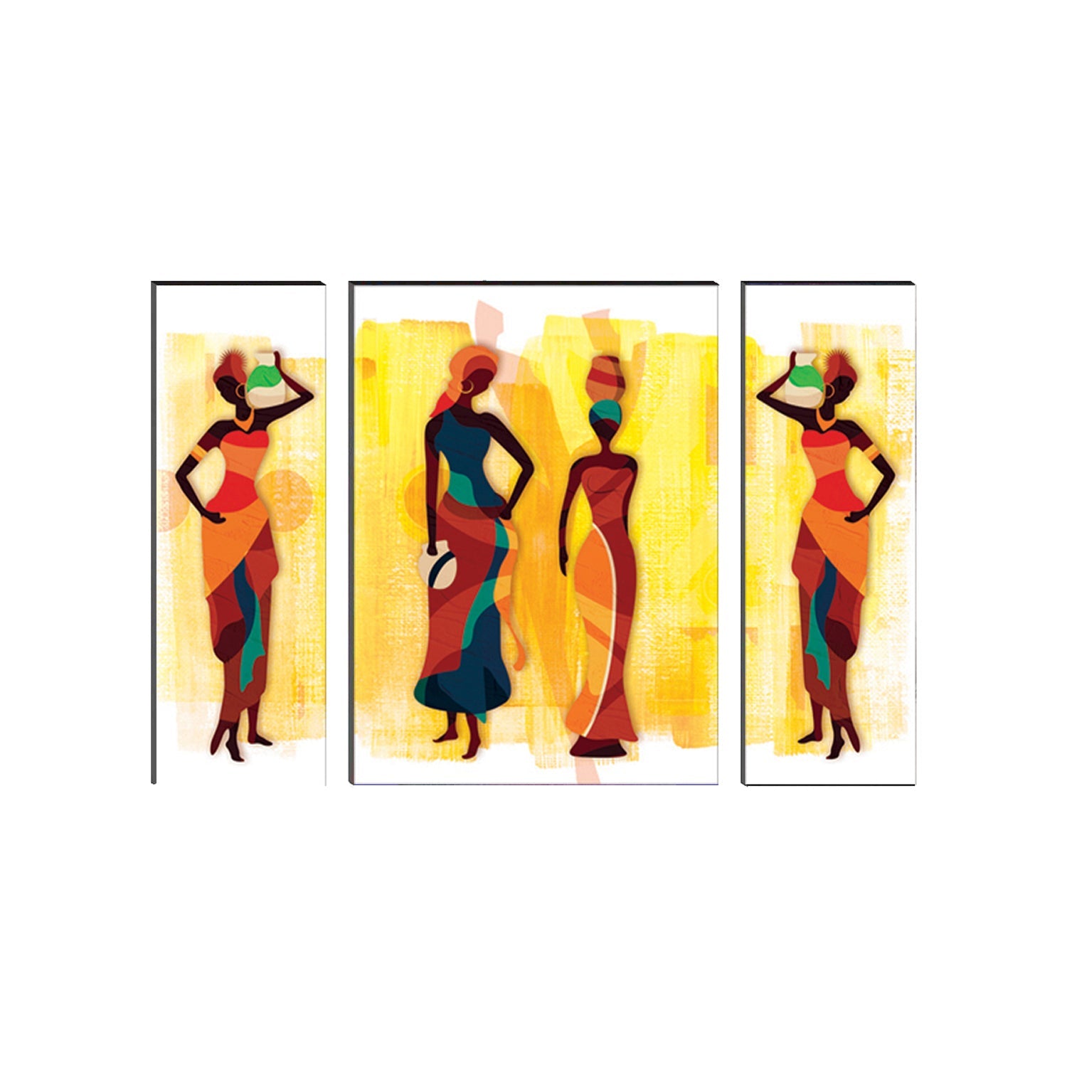 6MM MDF Set of 3 Dancing Tribal Women Satin Matt Texture UV Art Painting Kafalo