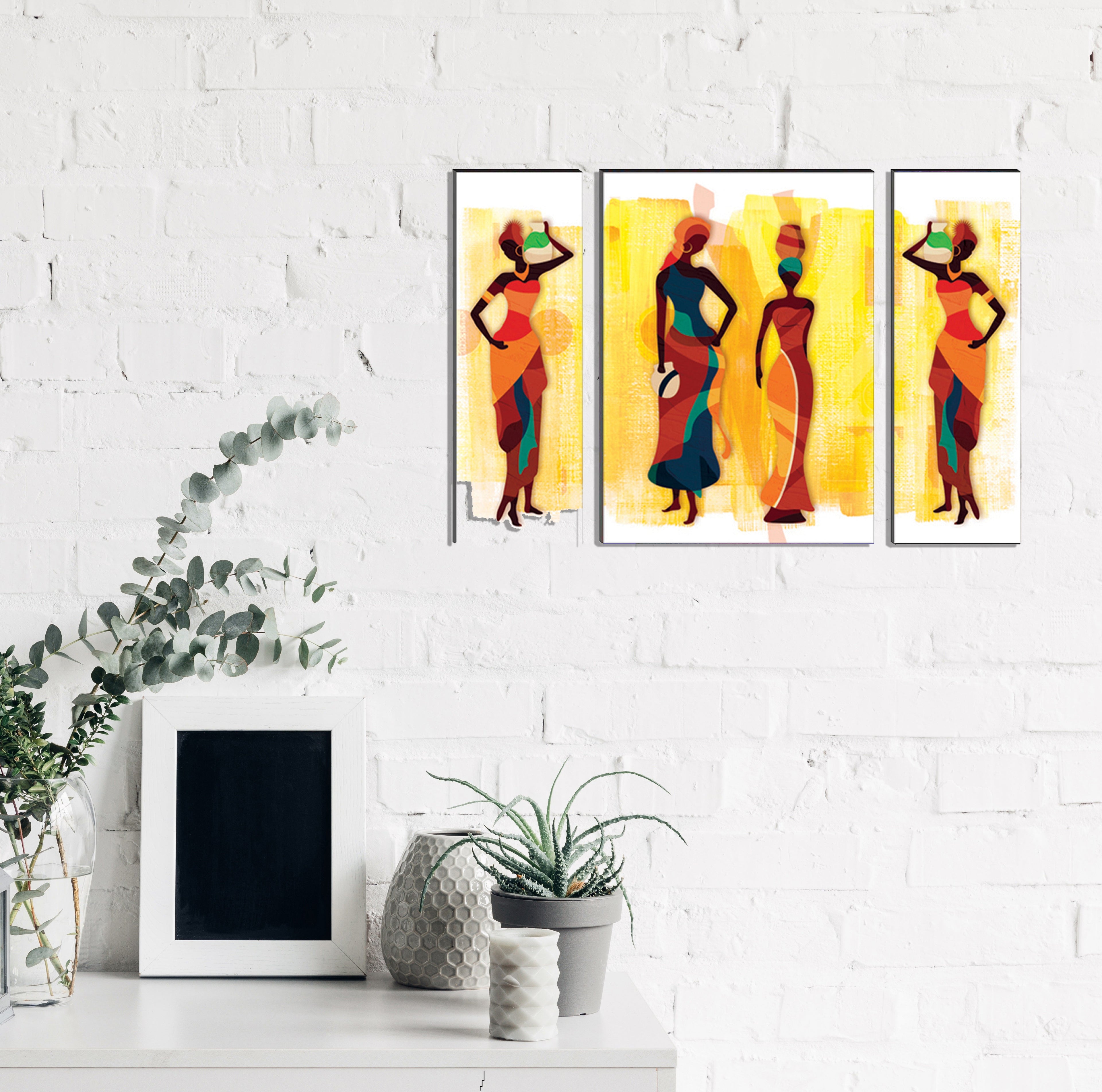 6MM MDF Set of 3 Dancing Tribal Women Satin Matt Texture UV Art Painting Kafalo