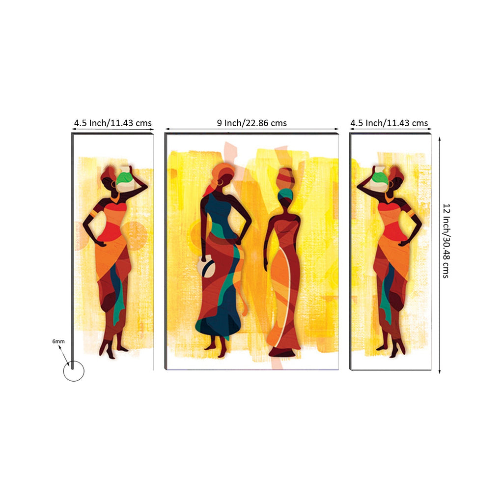 6MM MDF Set of 3 Dancing Tribal Women Satin Matt Texture UV Art Painting Kafalo