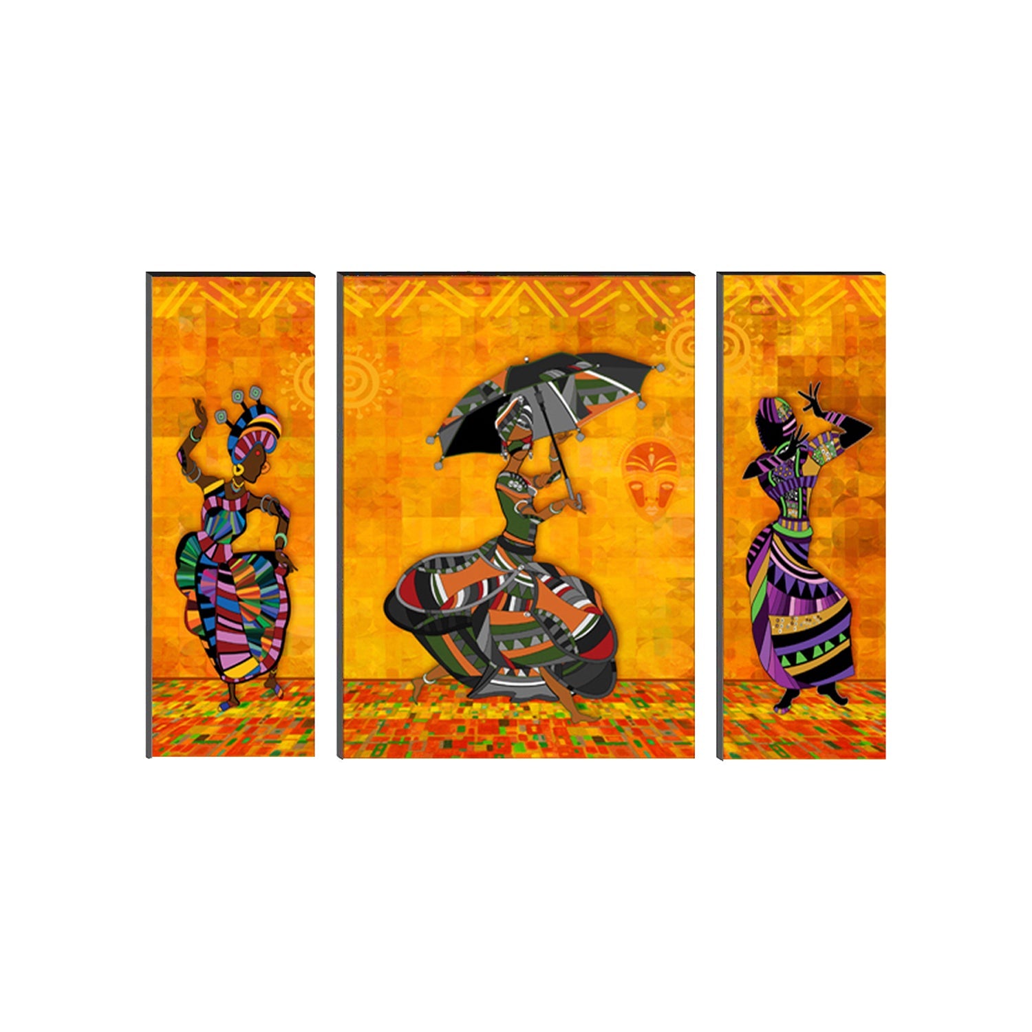 6MM MDF Set of 3 Dancing Tribal Women Satin Matt Texture UV Art Painting Kafalo