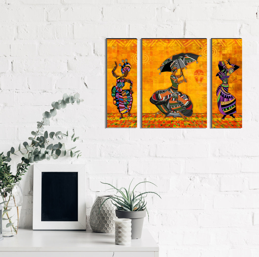 6MM MDF Set of 3 Dancing Tribal Women Satin Matt Texture UV Art Painting Kafalo