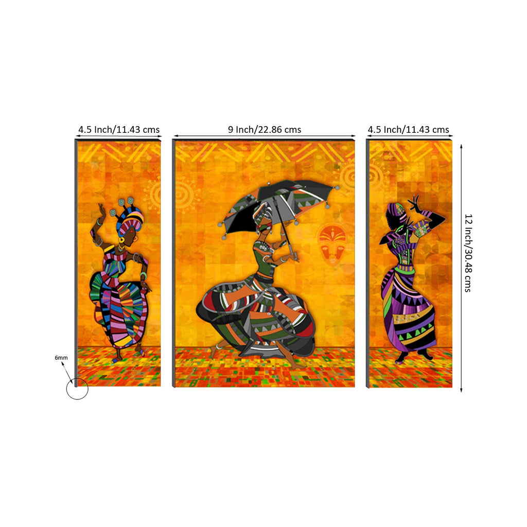 6MM MDF Set of 3 Dancing Tribal Women Satin Matt Texture UV Art Painting Kafalo