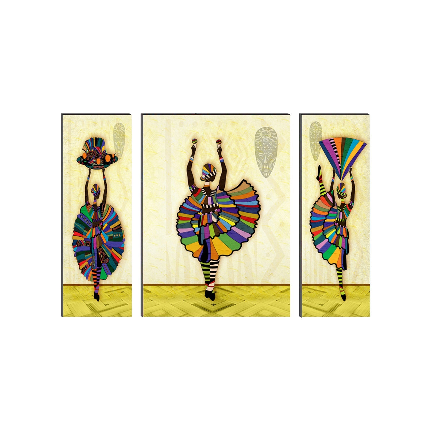 6MM MDF Set of 3 Dancing Tribal Women Satin Matt Texture UV Art Painting Kafalo