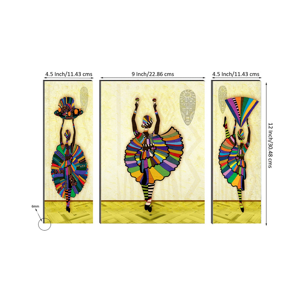 6MM MDF Set of 3 Dancing Tribal Women Satin Matt Texture UV Art Painting Kafalo