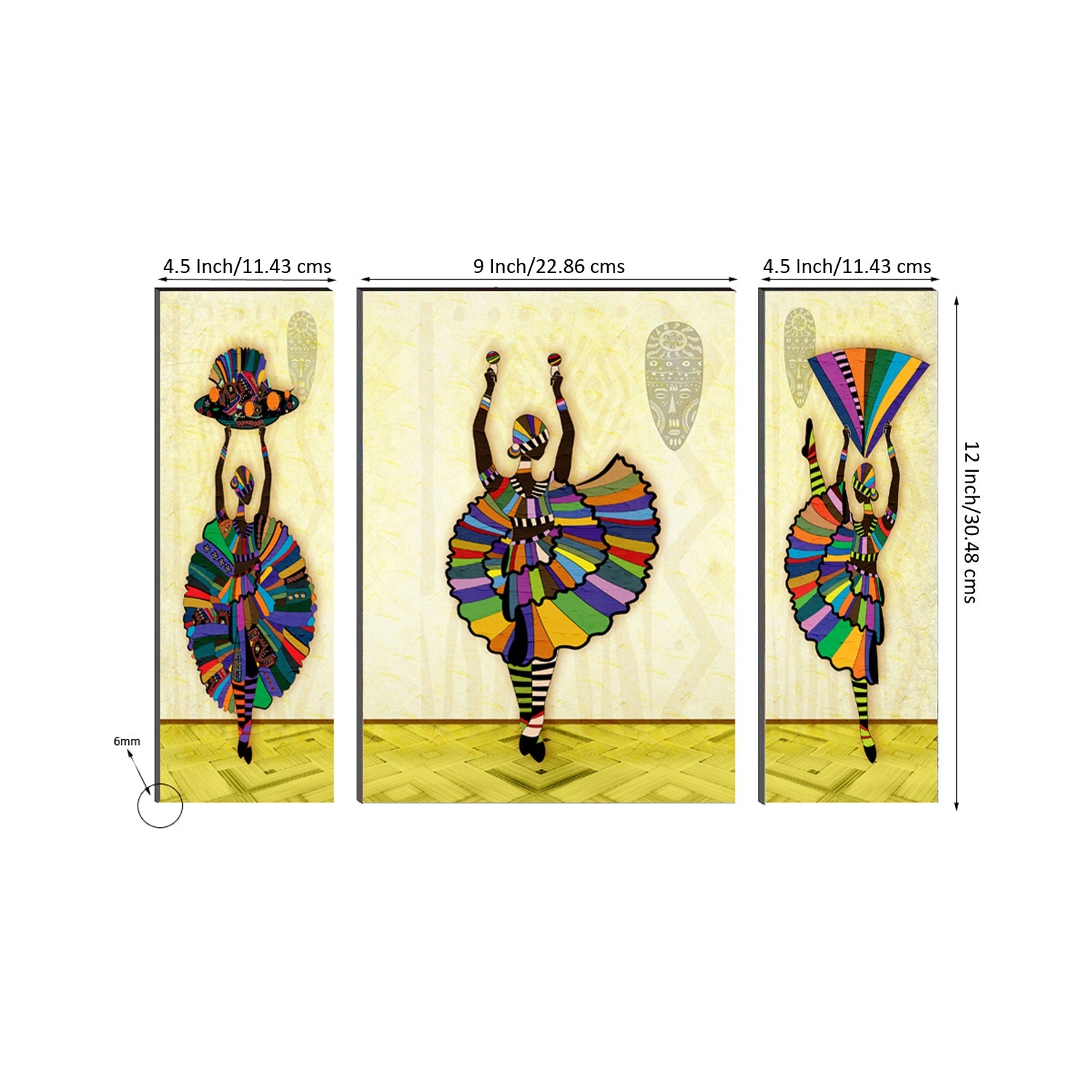 6MM MDF Set of 3 Dancing Tribal Women Satin Matt Texture UV Art Painting Kafalo