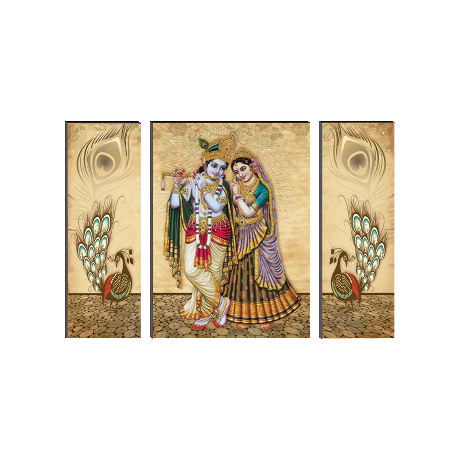 6MM MDF Set of 3 Radha Krishna Satin Matt Texture UV Art Painting Kafalo