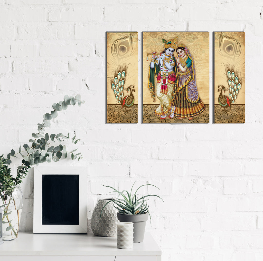 6MM MDF Set of 3 Radha Krishna Satin Matt Texture UV Art Painting Kafalo