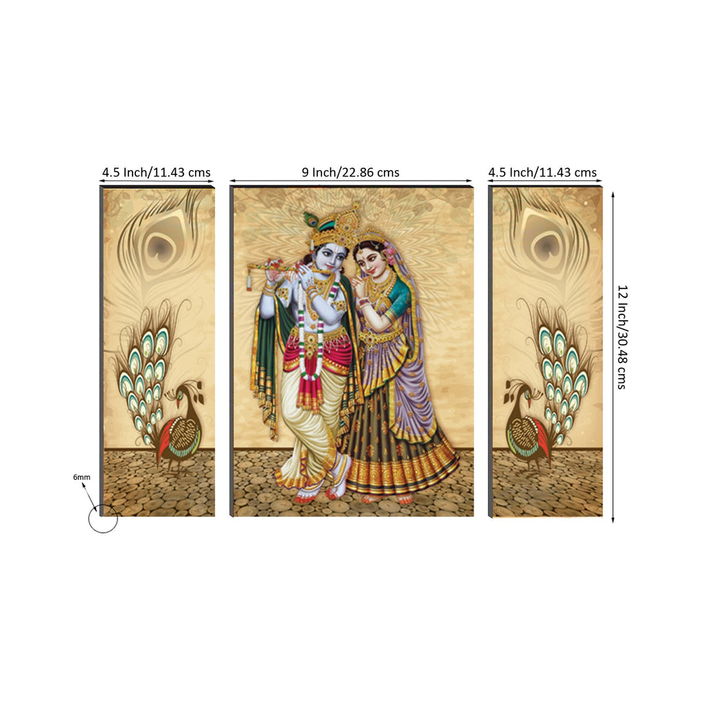 6MM MDF Set of 3 Radha Krishna Satin Matt Texture UV Art Painting Kafalo