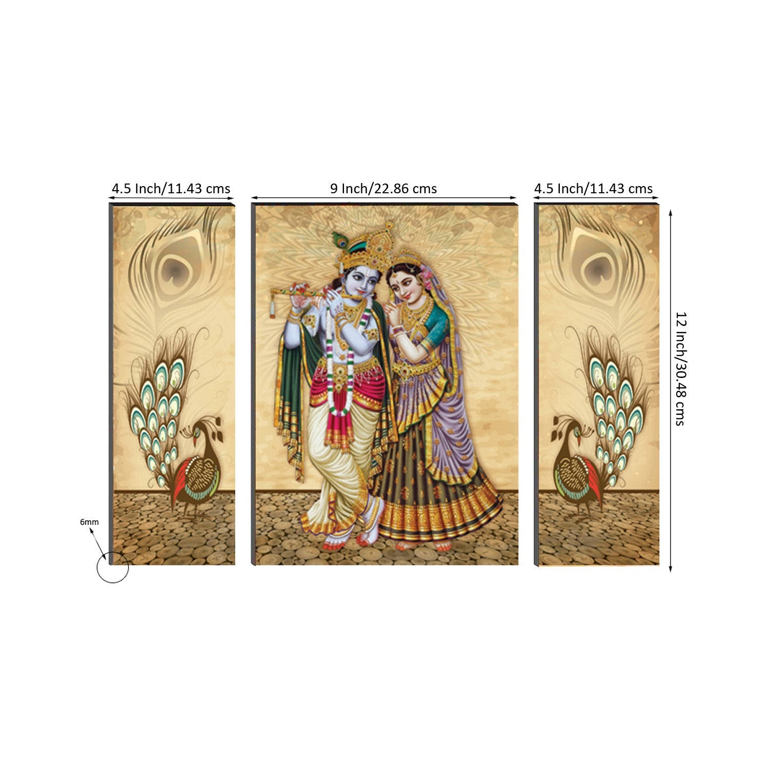 6MM MDF Set of 3 Radha Krishna Satin Matt Texture UV Art Painting Kafalo