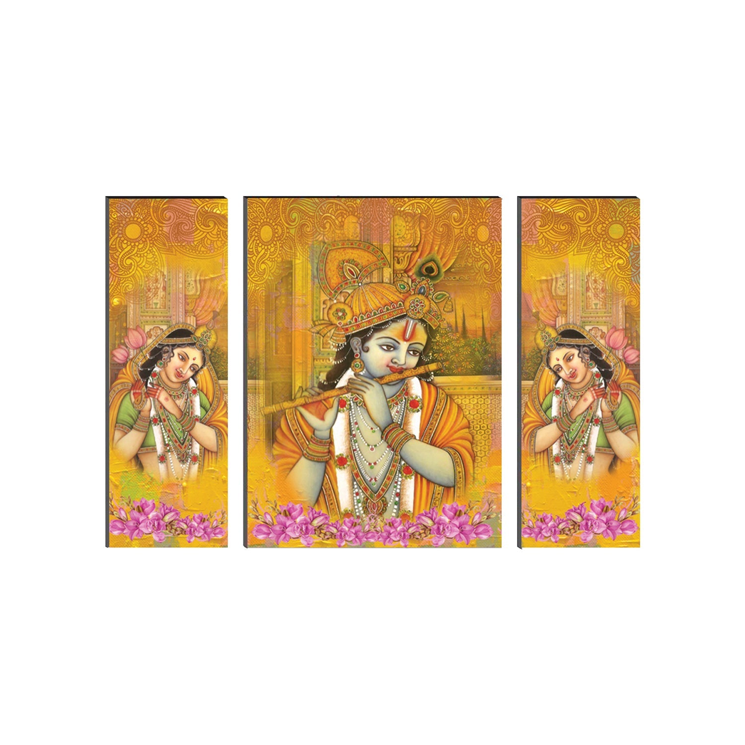 6MM MDF Set of 3 Radha Krishna Satin Matt Texture UV Art Painting Kafalo