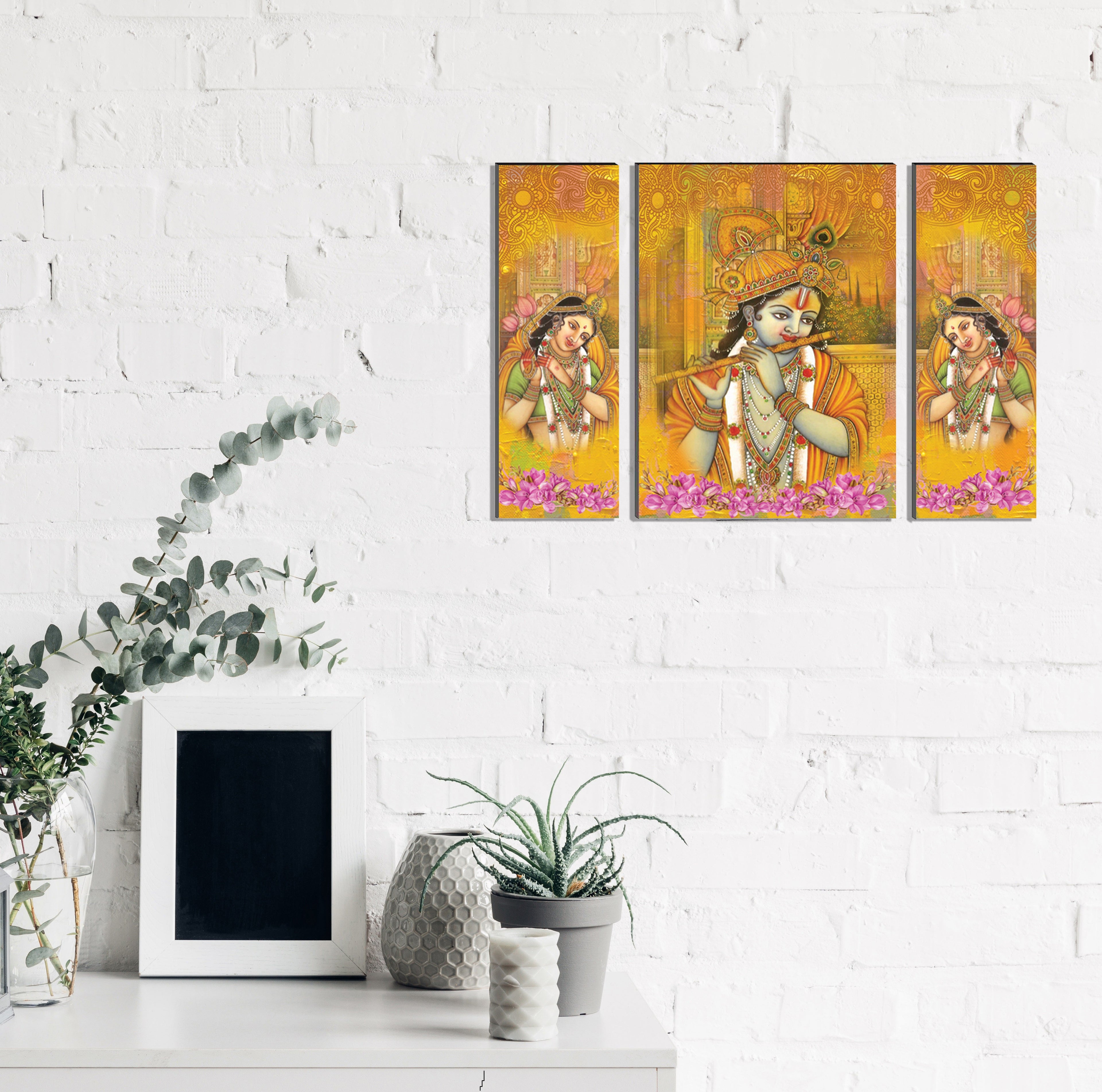 6MM MDF Set of 3 Radha Krishna Satin Matt Texture UV Art Painting Kafalo