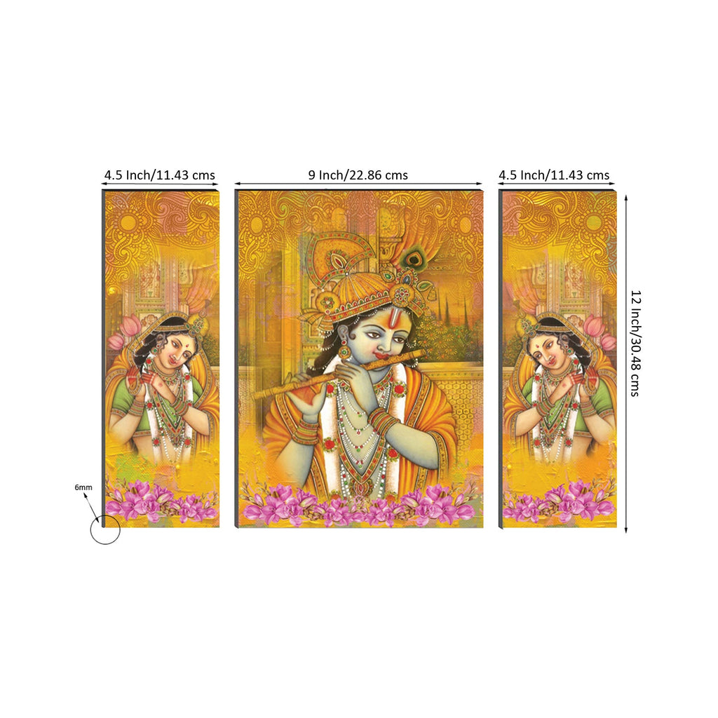 6MM MDF Set of 3 Radha Krishna Satin Matt Texture UV Art Painting Kafalo