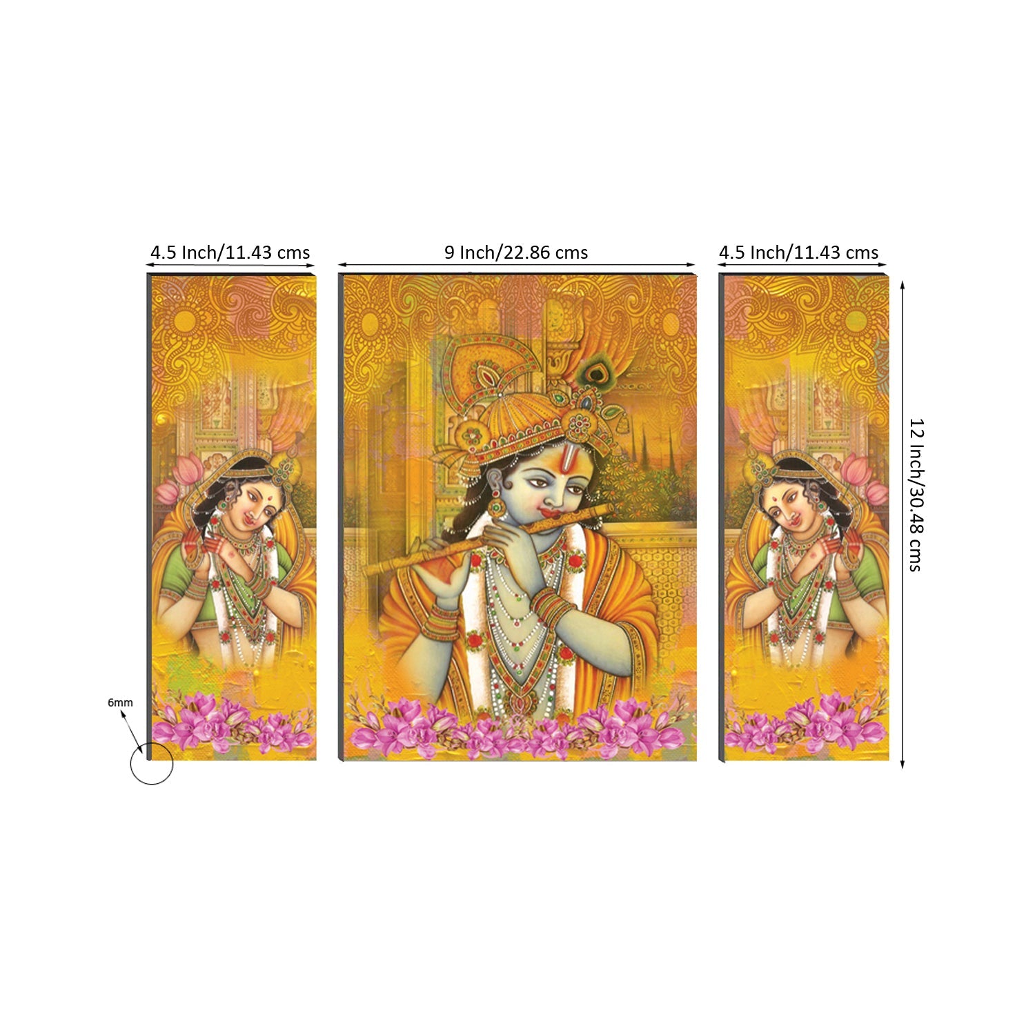 6MM MDF Set of 3 Radha Krishna Satin Matt Texture UV Art Painting Kafalo