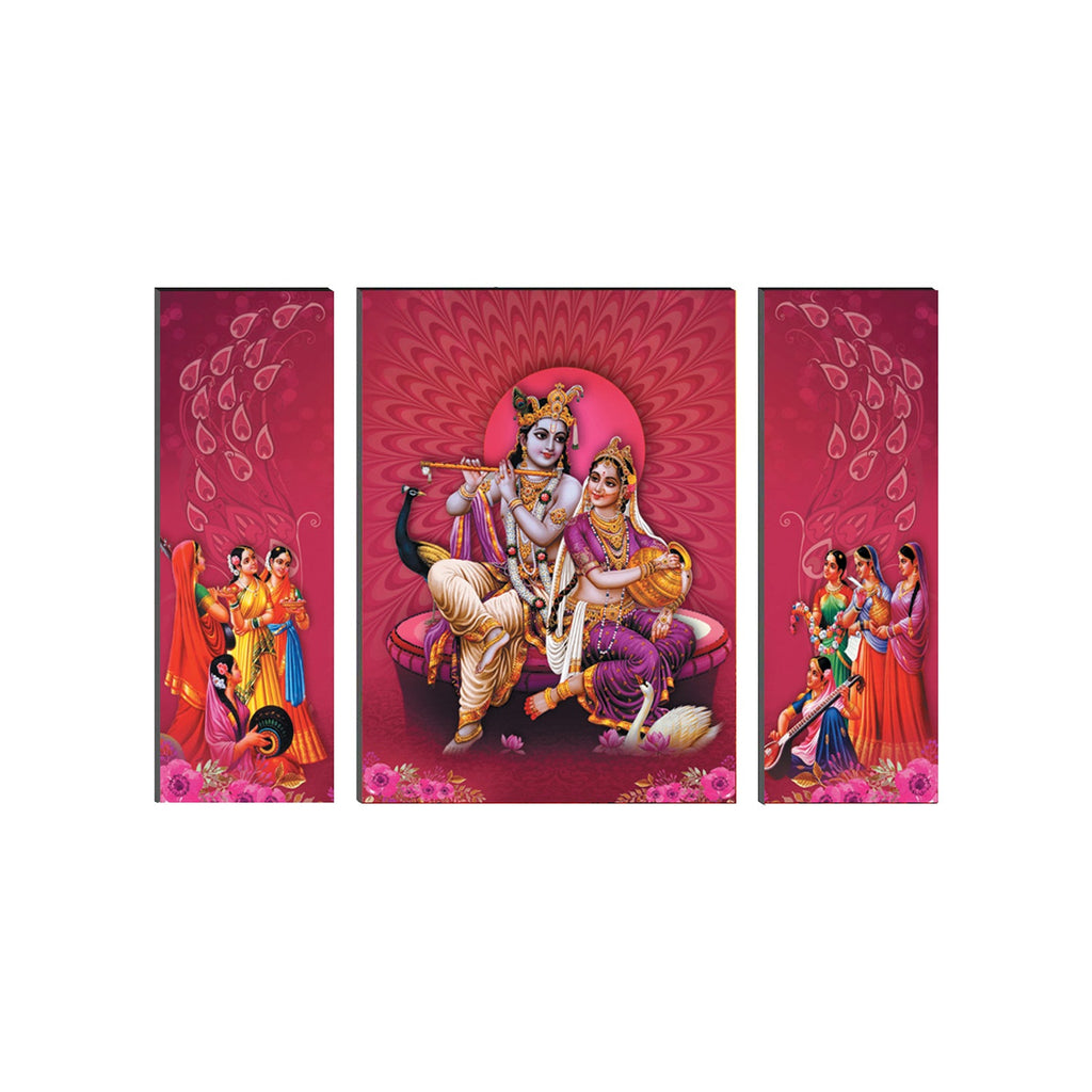 6MM MDF Set of 3 Radha Krishna Satin Matt Texture UV Art Painting Kafalo