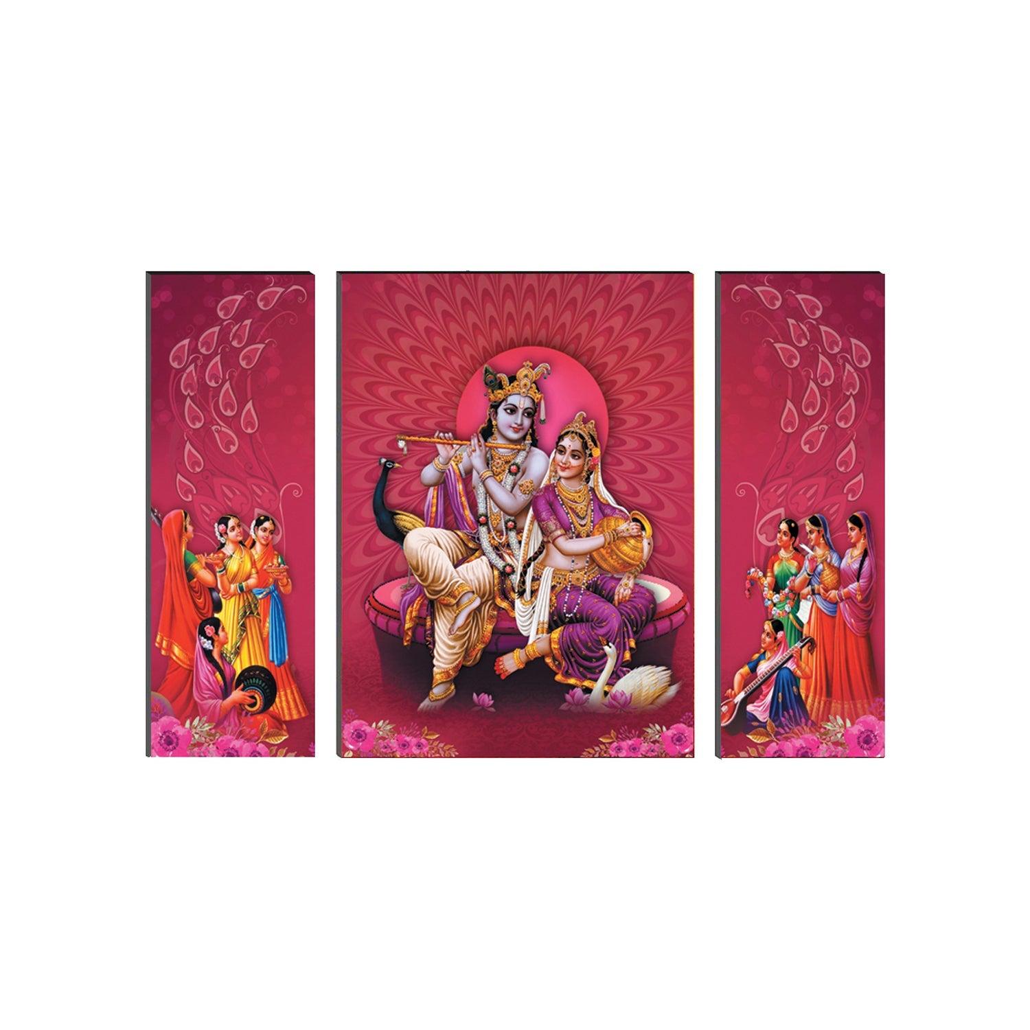 6MM MDF Set of 3 Radha Krishna Satin Matt Texture UV Art Painting Kafalo