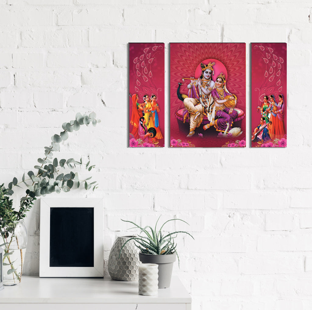 6MM MDF Set of 3 Radha Krishna Satin Matt Texture UV Art Painting Kafalo