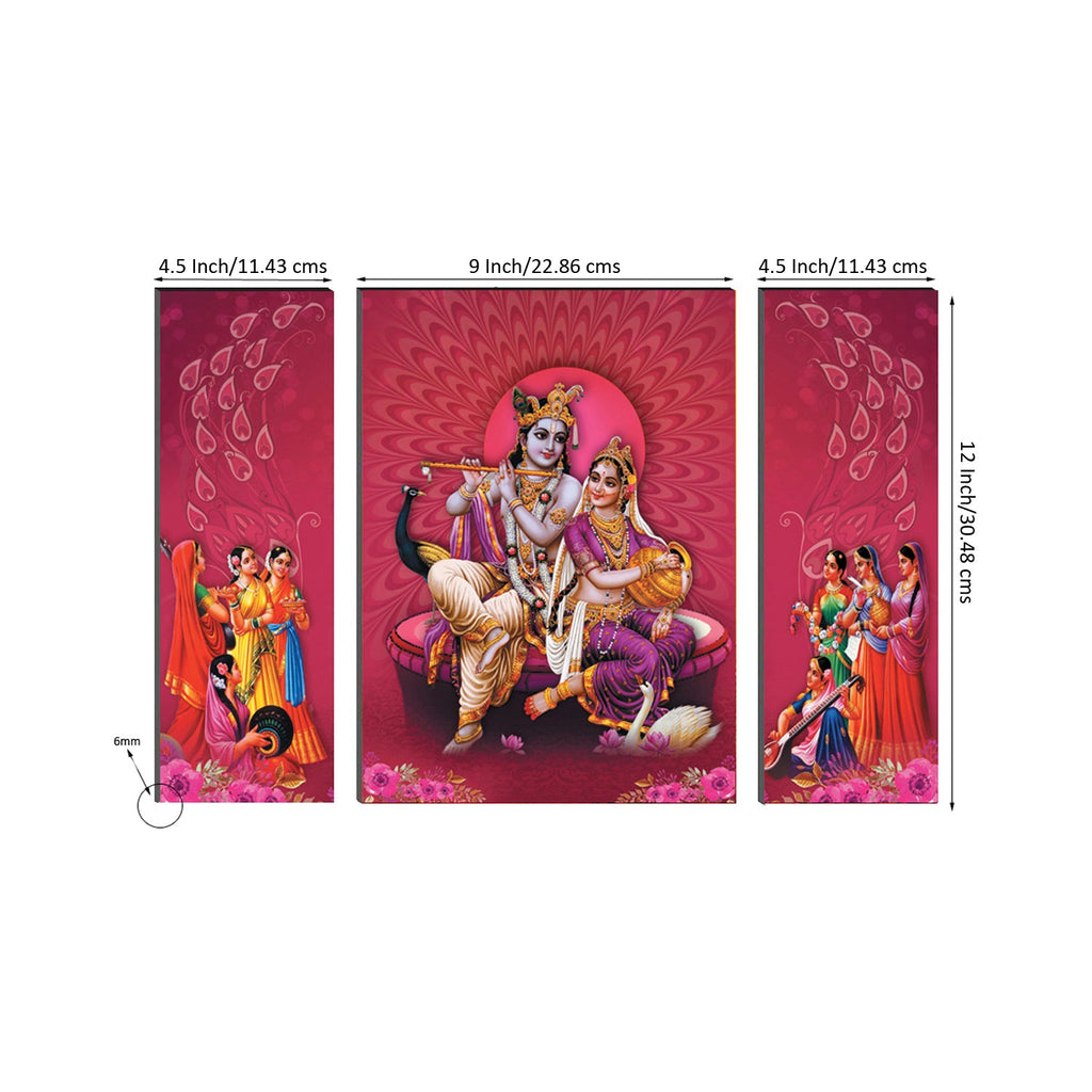 6MM MDF Set of 3 Radha Krishna Satin Matt Texture UV Art Painting Kafalo