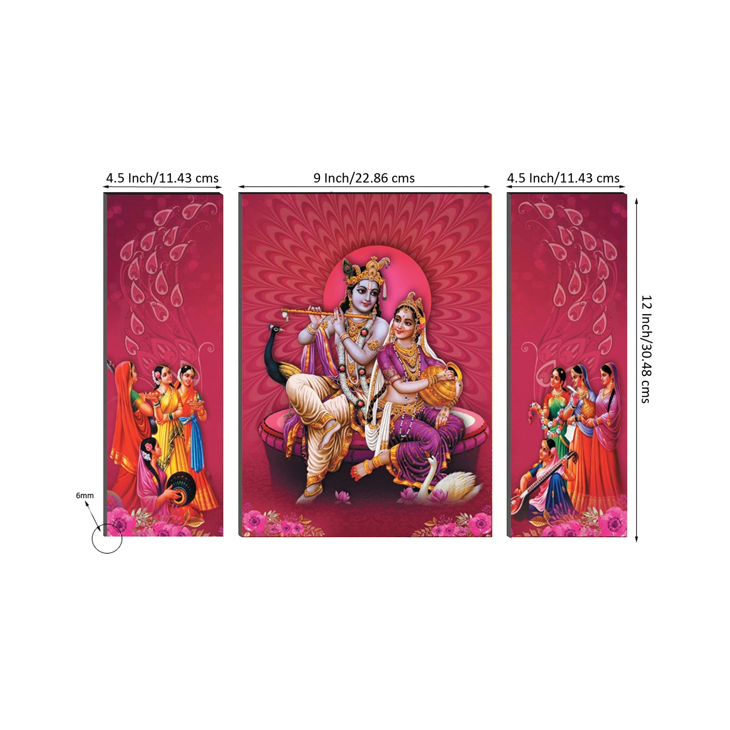 6MM MDF Set of 3 Radha Krishna Satin Matt Texture UV Art Painting Kafalo