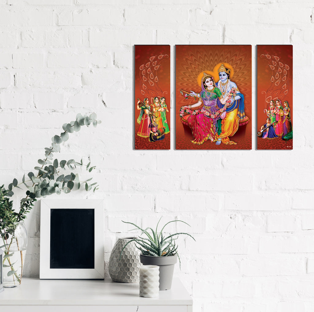 6MM MDF Set of 3 Radha Krishna Satin Matt Texture UV Art Painting Kafalo