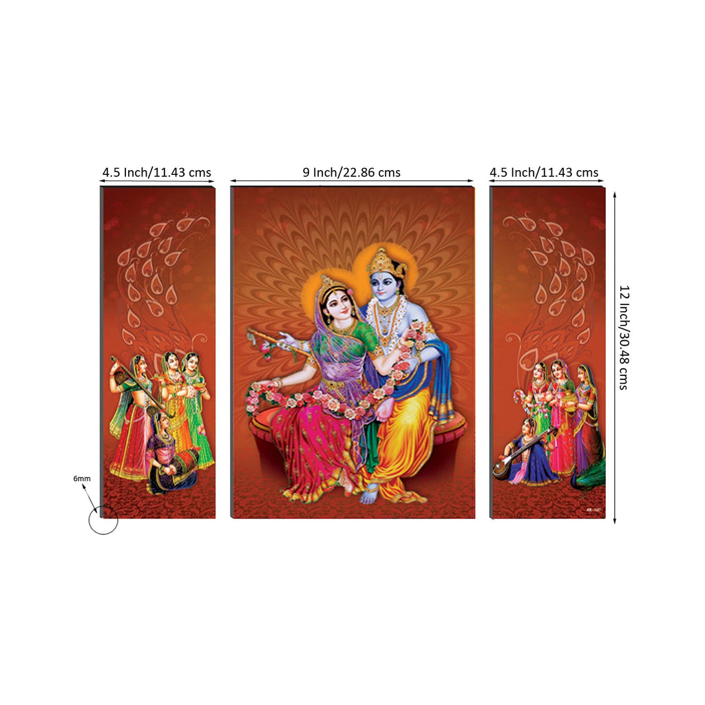 6MM MDF Set of 3 Radha Krishna Satin Matt Texture UV Art Painting Kafalo