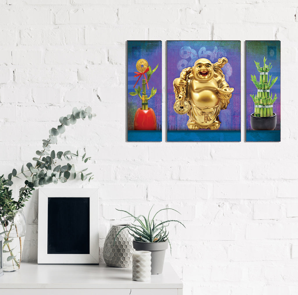 6MM MDF Set of 3 Feng Shui Laughing Buddha Satin Matt Texture UV Art Painting Kafalo