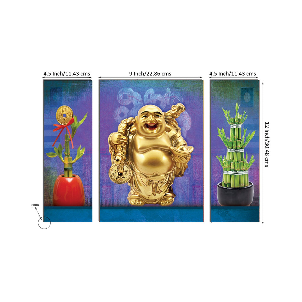 6MM MDF Set of 3 Feng Shui Laughing Buddha Satin Matt Texture UV Art Painting Kafalo