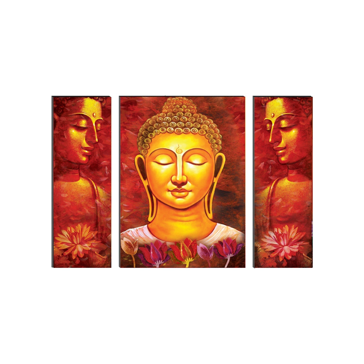 6MM MDF Set of 3 Lord Buddha Satin Matt Texture UV Art Painting Kafalo