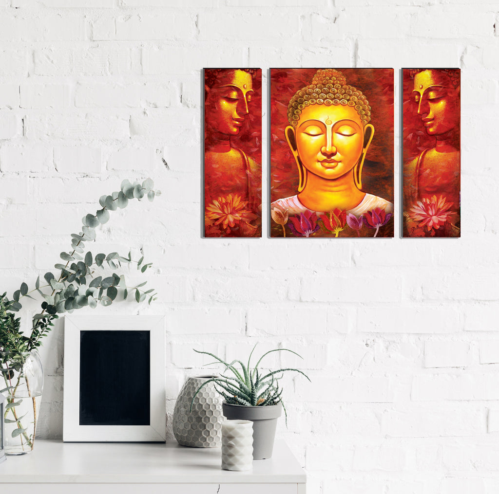 6MM MDF Set of 3 Lord Buddha Satin Matt Texture UV Art Painting Kafalo
