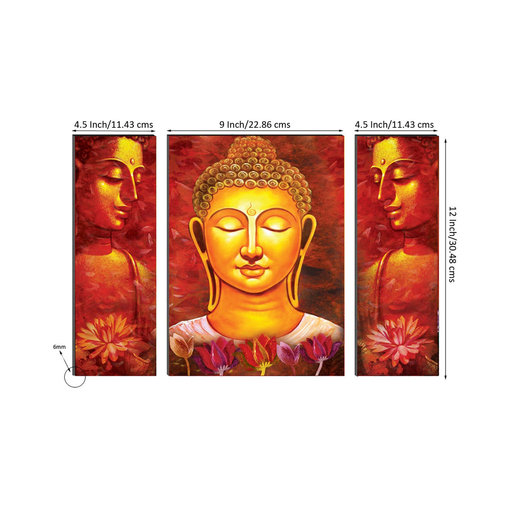 6MM MDF Set of 3 Lord Buddha Satin Matt Texture UV Art Painting Kafalo