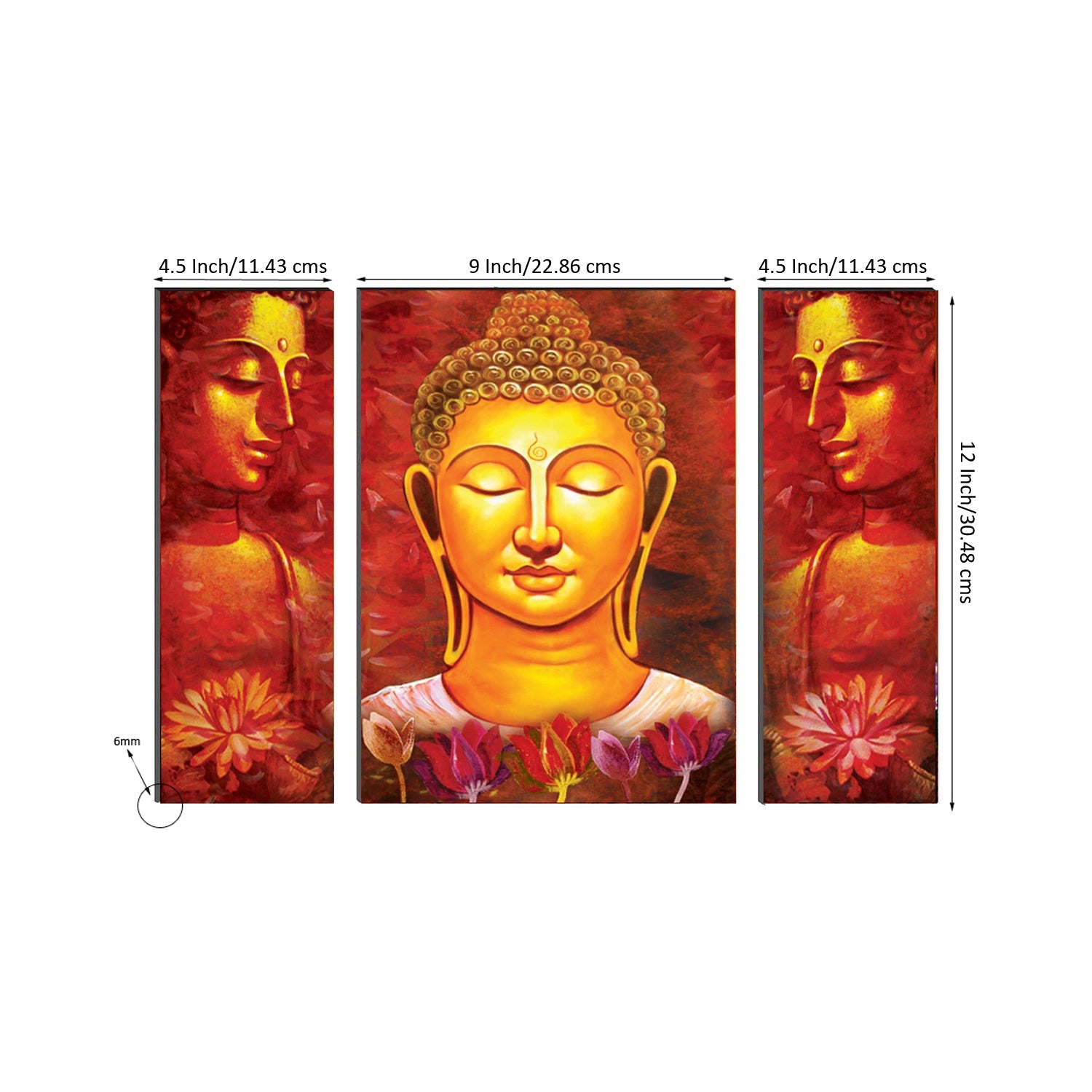 6MM MDF Set of 3 Lord Buddha Satin Matt Texture UV Art Painting Kafalo