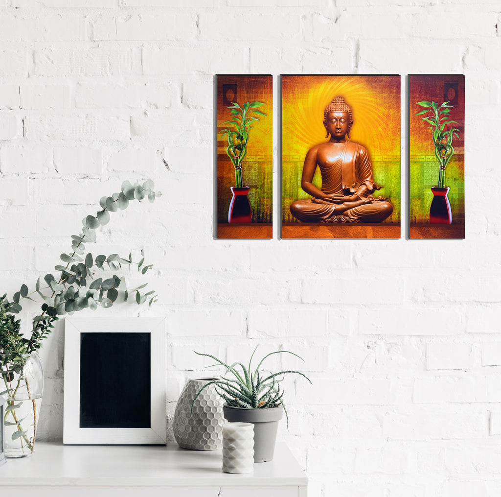 6MM MDF Set of 3 Lord Buddha Satin Matt Texture UV Art Painting Kafalo